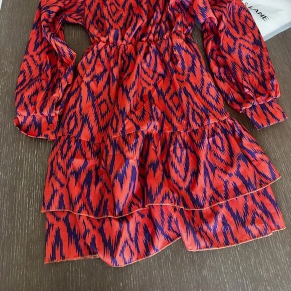 NWT Orange and Purple Print Eleanor Ruffle Mini Dress, S - Picture 6 of 8